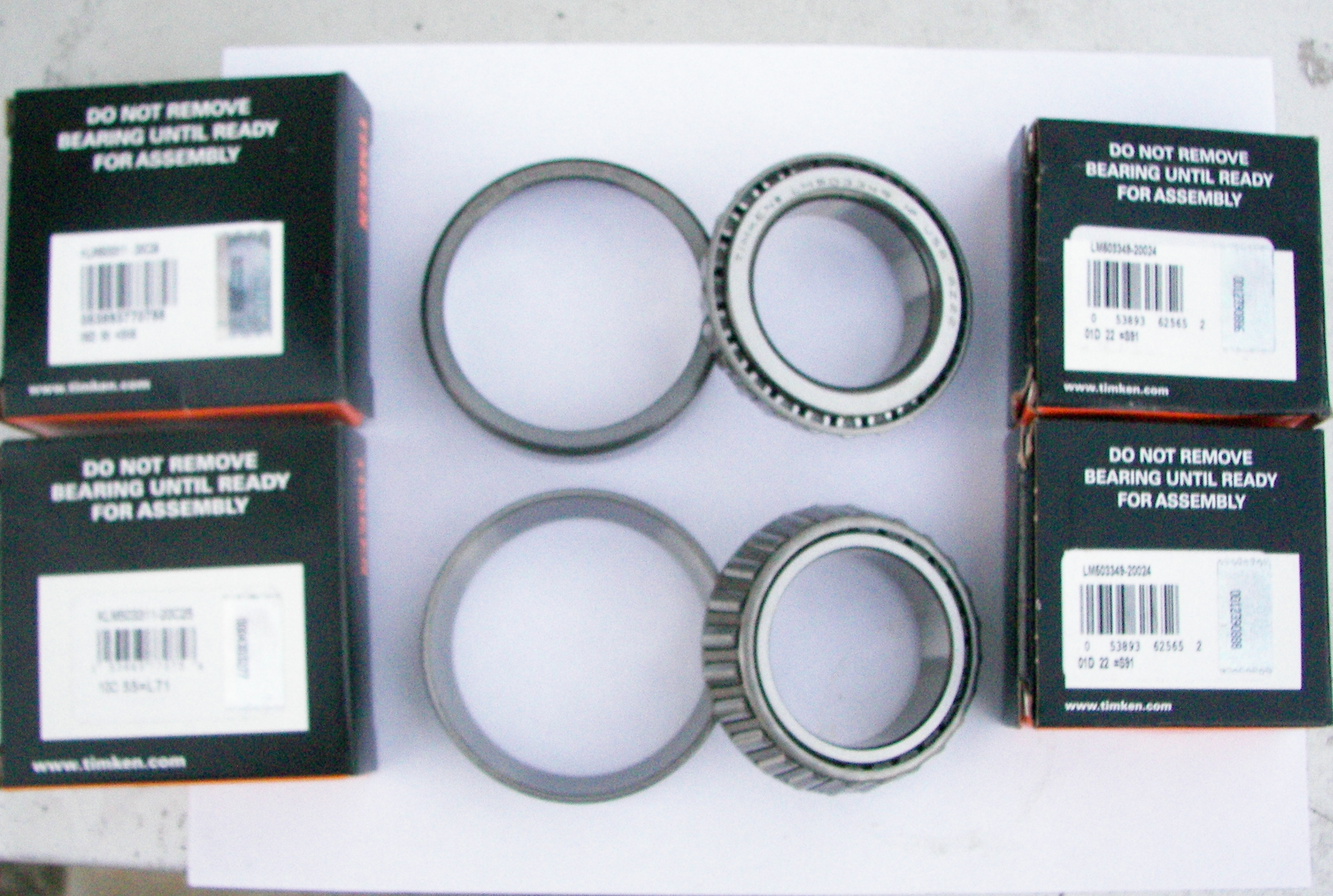 Timken Carrier Bearings and Races with Boxes showing Holographic Seals of Authenticity